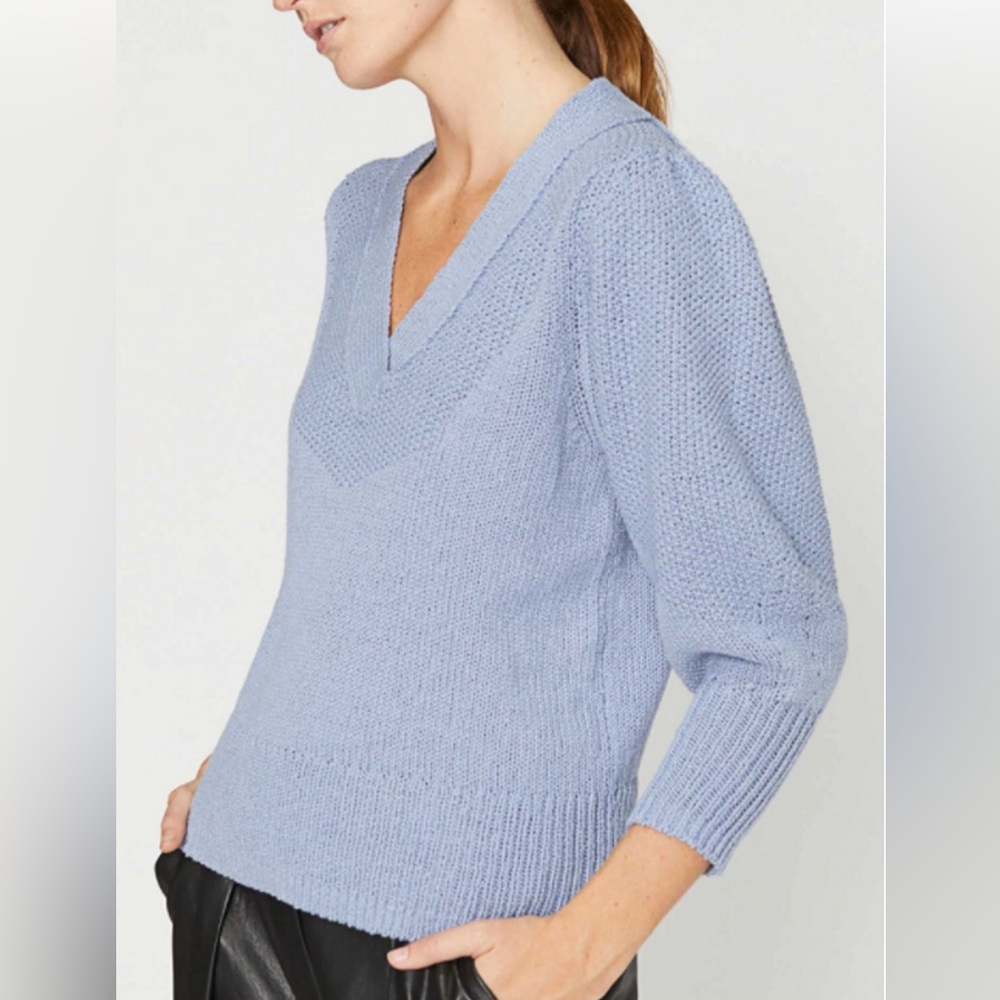 Brochu Walker Saskia Vee Cotton Knit Pullover Sweater Blue XS